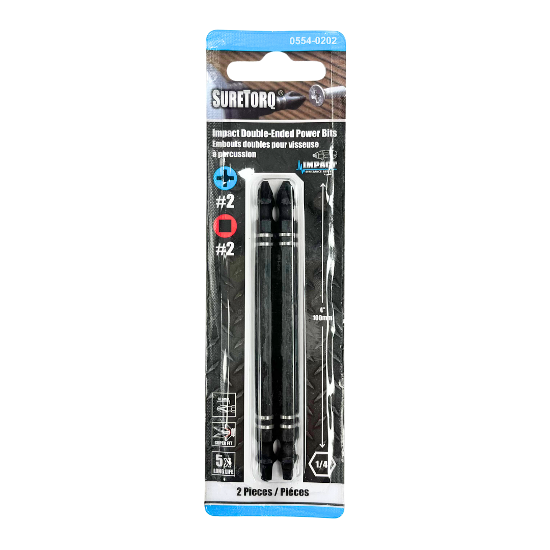 Impact Double Ended Bits PH2 / SQ2 4" Carded
