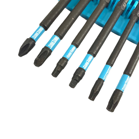 6 Piece Magnetic Impact Phillips / Square / TORX Power Bit Set 3-1/2" with Carabiner Clip