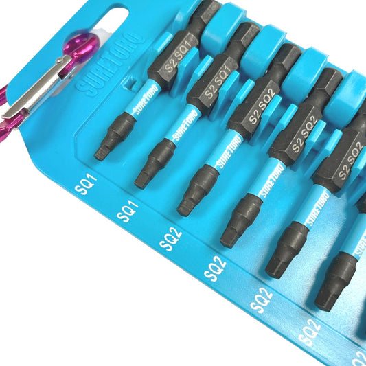 10 Piece Magnetic Impact Square Power Bit Set 2" with Carabiner Clip