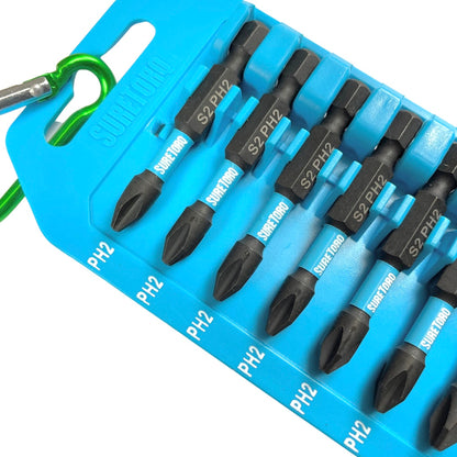 10 Piece Magnetic Impact Phillips Power Bit Set 2" with Carabiner Clip