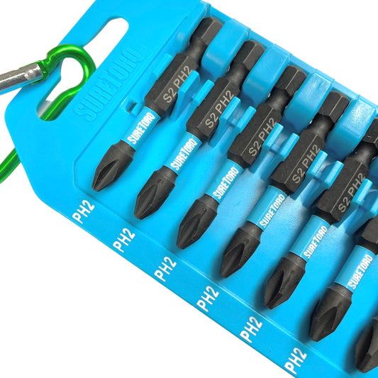 10 Piece Magnetic Impact Phillips Power Bit Set 2" with Carabiner Clip