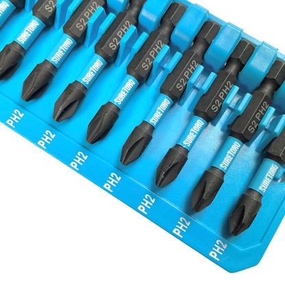 10 Piece Magnetic Impact Phillips Power Bit Set 2" with Carabiner Clip