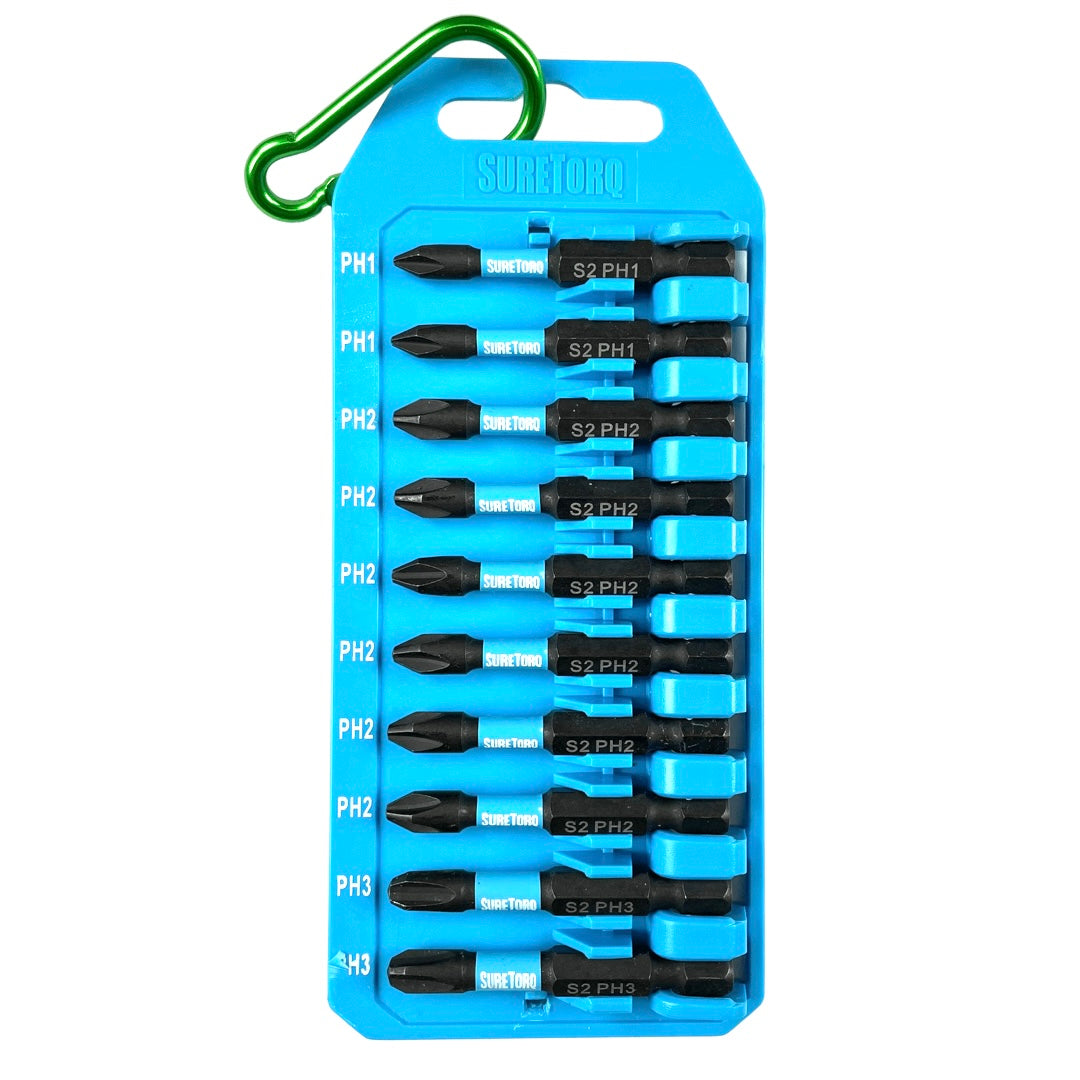 10 Piece Magnetic Impact Phillips Power Bit Set 2" with Carabiner Clip