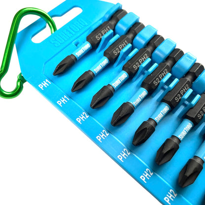 10 Piece Magnetic Impact Phillips Power Bit Set 2" with Carabiner Clip