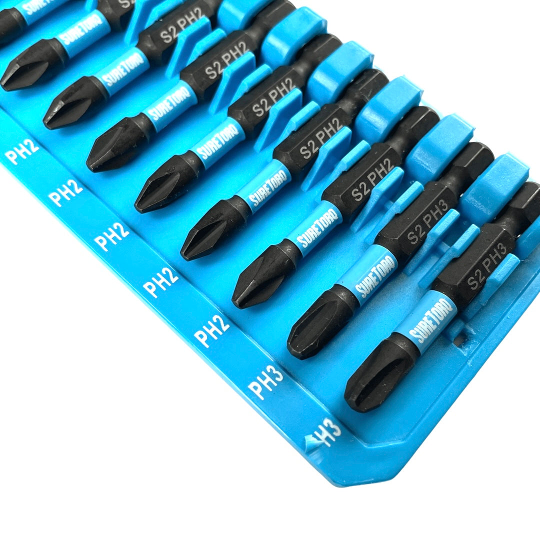 10 Piece Magnetic Impact Phillips Power Bit Set 2" with Carabiner Clip
