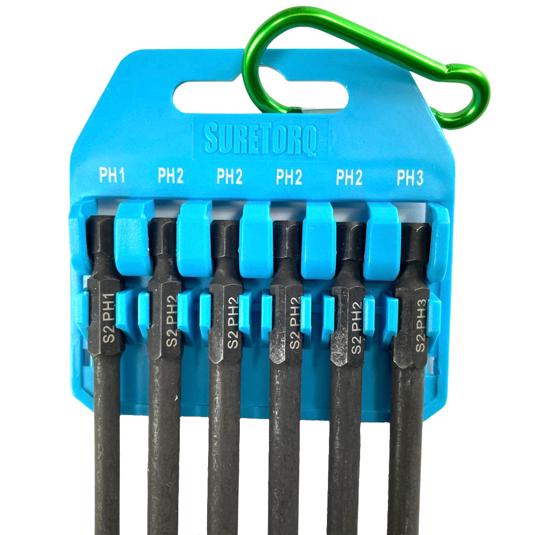 6 Piece Magnetic Impact Phillips Power Bit Set 6" with Carabiner Clip