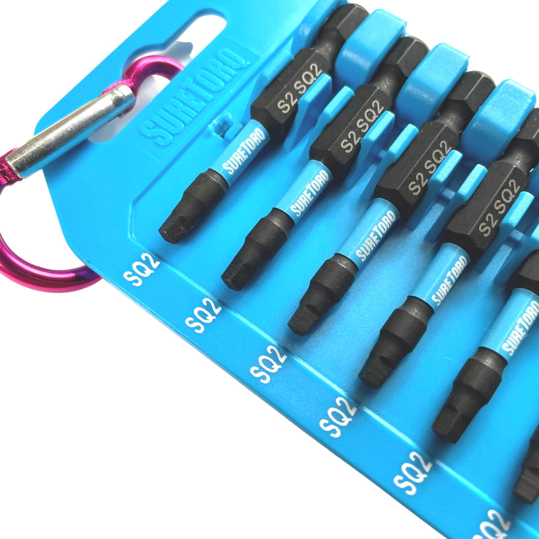 10 Piece Magnetic Impact Square Power Bit Set 2" with Carabiner Clip