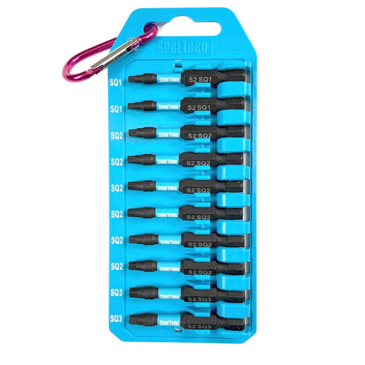 10 Piece Magnetic Impact Square Power Bit Set 2" with Carabiner Clip