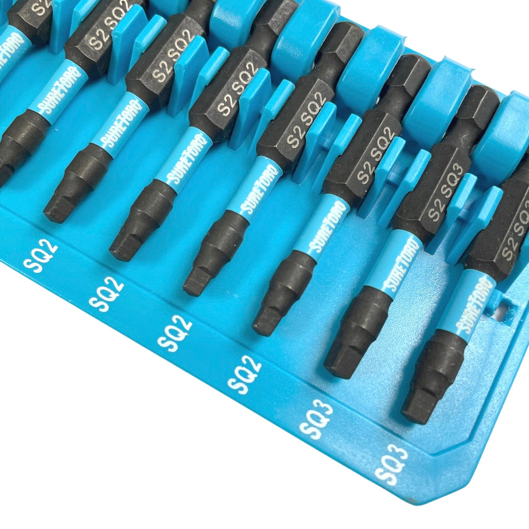 10 Piece Magnetic Impact Square Power Bit Set 2" with Carabiner Clip