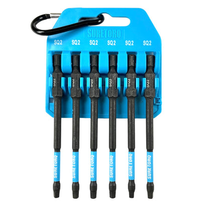 6 Piece Magnetic Impact Square Power Bit Set 3-1/2" with Carabiner Clip