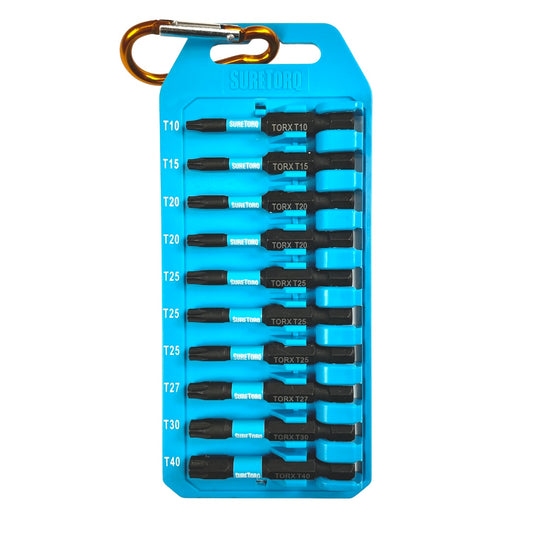 10 Piece Magnetic Impact TORX Power Bit Set 2" with Carabiner Clip