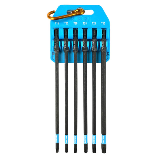 Jeu de 6 embouts de vissage magnétiques TORX à chocs 150 mm avec mousqueton