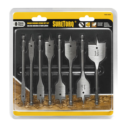 8 Piece Wood Boring Spade Bit Set