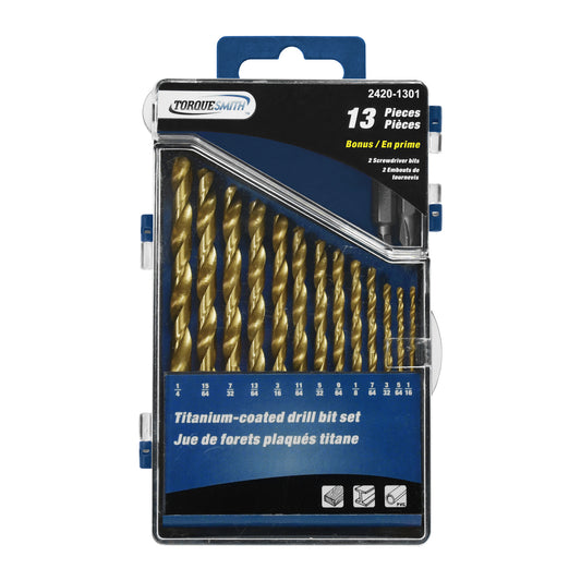 13 Piece Titanium-Coated Drill Bit Set