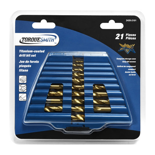 21 Piece Titanium-Coated Drill Bit Set