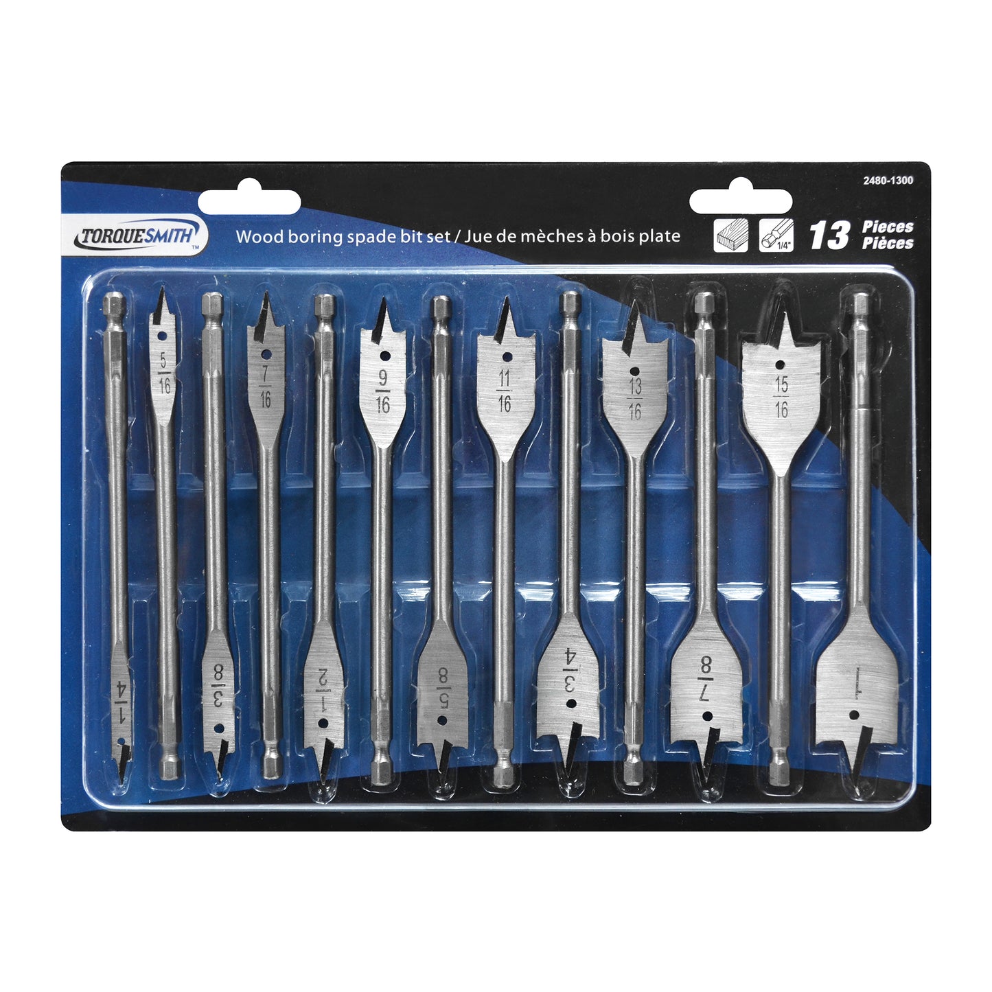 13 Piece Wood Boring Spade Bit Set