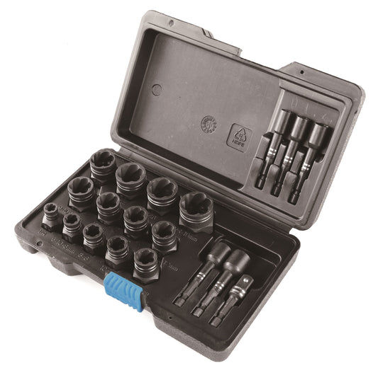19 Piece Impact Damaged Nut & Bolt Extractor Set